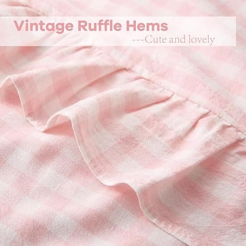 K MASANIJI 2 Pack Blush White Plaid Ruffle Gingham Pillow Shams Standard Size, 100% Washed Cotton Checkered Farmhouse Pillowcases for Bed/Sofa - 20''x26'' thumbnail 5