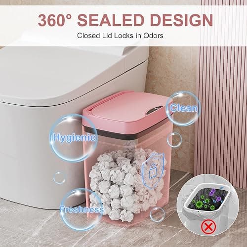 Vanpopubs 2 Pack 2.7 Gal Bathroom Trash Can with Lid, Automatic Trash Can Small Smart Garbage Can Touchless, Slim Motion Sensor Waterproof Plastic Trash Bins for Bedroom Office Kitchen Toilet Pink thumbnail 7