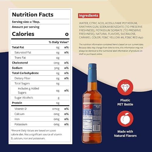 Torani Sugar Free Peach Syrup for Drinks, Zero-Calorie Flavoring for Iced Tea, Lemonade, and Sodas, Pump Included, 25.4 Oz thumbnail 2