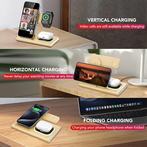 3 in 1 Charging Station for iPhone 17 - Wireless Charger for Apple Products for iPhone 17 16 15 14 13 12 11 Pro Max - Foldable Wireless Charging Station Dock Stand for iWatch Series & AirPods(Beige) thumbnail 8