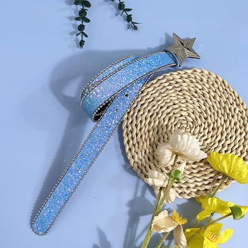 HUSSATOP Women Shiny Sequins PU Leather Waist Belt Girls Bling Y2K Star Belts for Jeans Dress thumbnail 5