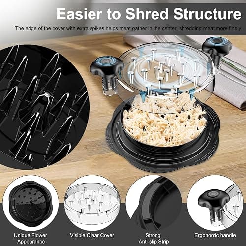 SURETIVIAN Chicken Shredder Large Chicken Breast Shredder Tool Twist with Brush&Fork, Visible Meat Shredder Machine, Strong Anti-Slip Strip, Ergonomic Handle, BPA Free, Suitable for Pork Beef Chicken thumbnail 3