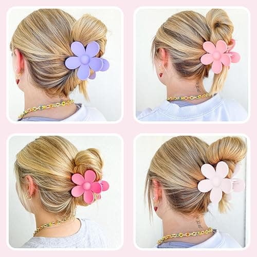 Flower Hair Clips 8PCS, Large Claw Clips for Women Girls Thick Thin Hair, Strong Hold Nonslip Big Dasiy Jaw Clamps Matte Hair Accessories 8 Colors thumbnail 4