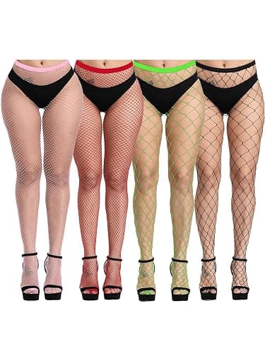 Aneco 4 Pairs Plus Size Fishnets Tights Sexy Black Fishnet Pantyhose Stockings Cross Mesh Tights Thigh High Stockings - Image 1