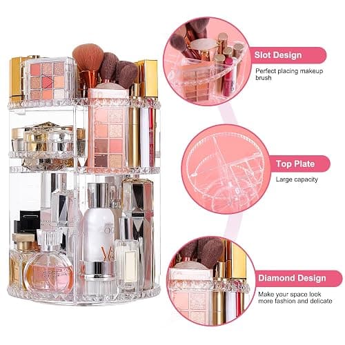 YIEZI 360 Rotierender Make Up Organizer und Lippenstift-Organizer, 16 Löcher, Lippenstifthalter, Verstellbarer Multifunktions-Spinnhalter, Aufbewahrung Kosmetik Organizer, Parfüm und Accessoires thumbnail 3