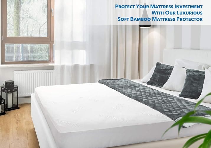 PlushDeluxe Premium Bamboo Mattress Protector – Queen Size, Waterproof, & Ultra Soft Breathable Noiseless Washable Bed Mattress Cover for Comfort & Protection - White thumbnail 6