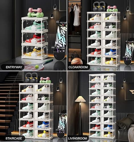CIMLORD 9-Tier 18-Pairs Foldable Shoe Rack with Magnetic Doors,4-Sided Clear Design,Taller Storage for High Shoes & Sneakers,Stackable Shoe Storage Cabinet Space-Saving Organizer for Closet,Cloakroom thumbnail 5