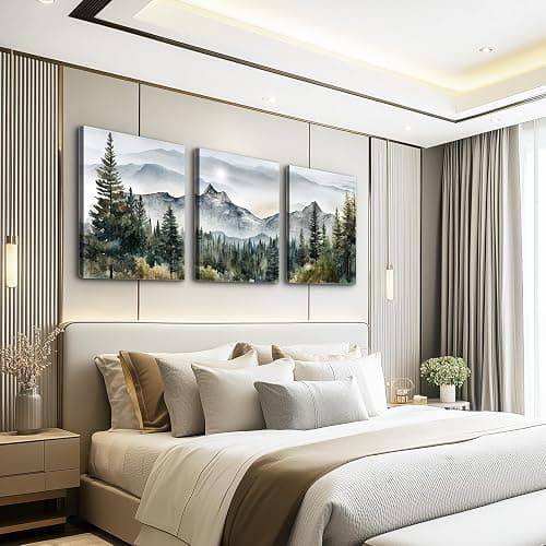 MHARTK66 Wall Art for Living Room Modern Wall Decor for Bedroom Office Decor Abstract Mountain Forest Landscapes Ink Painting 3 Piece Framed Canvas Art Prints Ready to Hang Wall Pictures Home Decor thumbnail 3