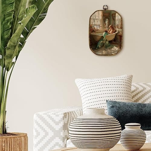 Yjeslw Vintage Mermaid Bathroom Octagon Wall Art Decor, Mermaid Bathtub Reading Framed Canvas Prints, Retro Whimsical Ocean Mythology Wall Hanging Decorations for Bedroom Bathroom Decor, 10.2x7 Inches thumbnail 3