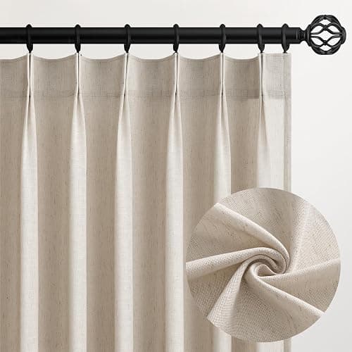 Topfinel Oatmeal Pinch Pleated Linen Curtains 105 Inch Length 2 Panels for Living Room Bedroom Semi Sheer Window Curtain Boho Neutral Back Tab Pinch Pleat Drape with Hooks 105 Inches Long - Image 1