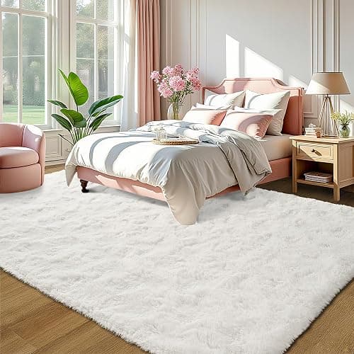 LOCHAS Ultra Soft Indoor Modern Area Rugs Fluffy Living Room Carpets for Children Bedroom Home Decor Nursery Rug 5x8 Feet, Cream thumbnail 2