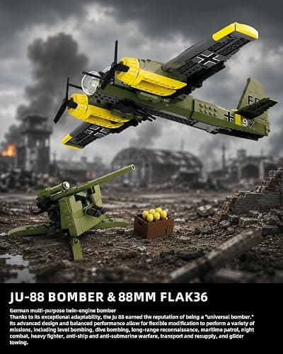 WW2 Military Plane Building Set Compatible with Lego Airplane JU-88 Bomber | WW II Army Aircraft Toys Germany Junker88 Fighter Jet and Flak 36 Building Block Sets History Enthusiasts Collectibles/Gift thumbnail 9