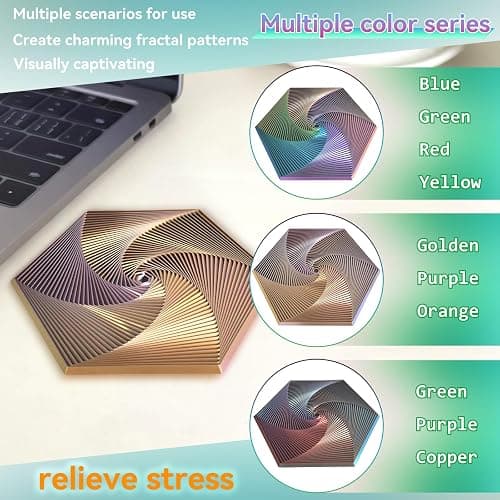 Fractal Fidget Hexagon - Suitable for Relieving Stress, Anxiety, and Tension | Autism, ADHD | Desk Adult Fidgeting Stress Relief Gift (Green Purple Copper 35 Rings) thumbnail 5