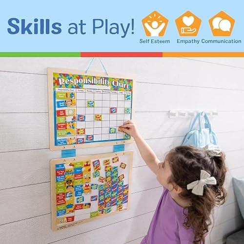 Melissa & Doug Magnetic Wooden Responsibility Chart Toddler Routine, Kids Reward Board, Chores Chart, Responsibility Tool for Kids Ages 3+ thumbnail 5