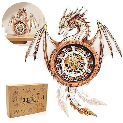 Cutywood 3D Puzzle for Adults Clock-Dragon Design Model Kit-Mechanical DIY Pendulum Clock with Roman Numerals-Desk Office Home Decor Personalized Gift for DIY Lovers - Image 1