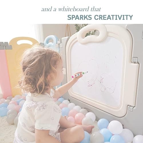 Fortella Cloud Castle Foldable Playpen, Baby Safety Play Yard with Whiteboard and Activity Wall, Indoors or Outdoors (Multicolor 14 Panel) thumbnail 5
