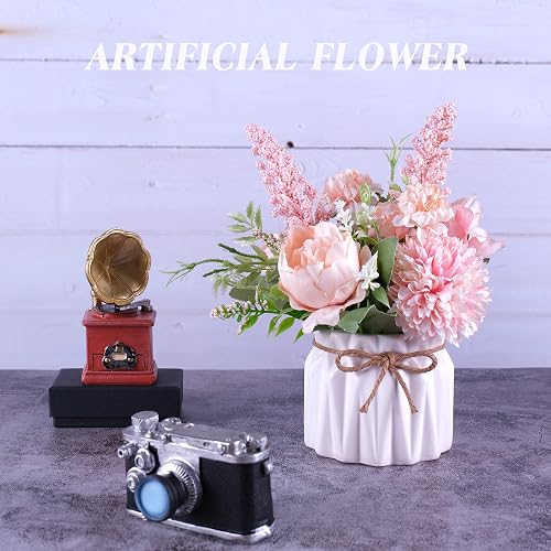 Artificial Potted Flowers Pink, Small Ceramic Vase Fake Flower Plants Desktop Decoration Indoor for Home and Office, Faux Flowers Hydrangea Decora for Table,Bookshelf,Bedroom,Living Room,Party.(Pink) - Pink thumbnail 4