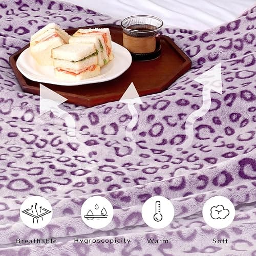 Fleece Blanket Plush Purple Soft Blanket Queen Size Throw Blankets for Bed Warm thumbnail 8