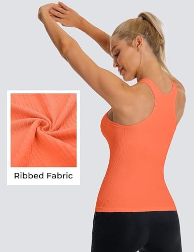 MathCat Seamless Workout Tank Top for Women with Built in Bra, Padded Racerback Ribbed Athletic Yoga Camisole thumbnail 3