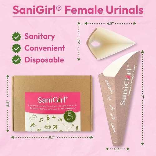 SaniGirl Pee Funnel for Women - Female Urinals for Women - Disposable Recyclable Womens Pee Funnel for Travel & Camping Essentials - Female Urination Device for Outdoors & Travel (50 Count Bulk Pack) thumbnail 7