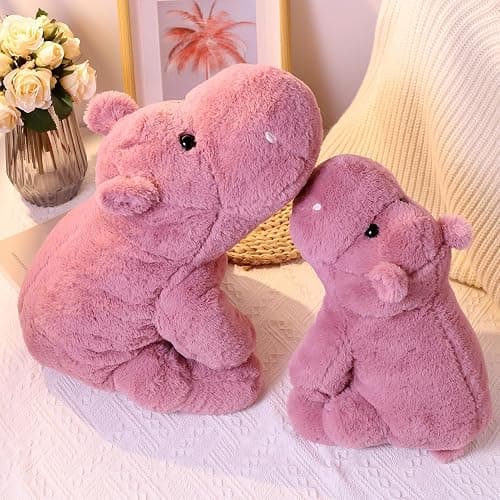 Leahaoe Weighted Stuffed Animals 23.6" 4.5lbs, Soft Pink Hippo Stuffed Animal, Medium Cuddly Weighted Hippo Plush for Comfort thumbnail 3
