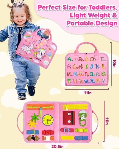 Exorany Busy Board Montessori Toys for Toddler Girl Birthday Gifts, Busy Book Sensory Learning Toys for Toddlers, Toddler Girl Airplane Car Travel Toy Educational Activities thumbnail 2