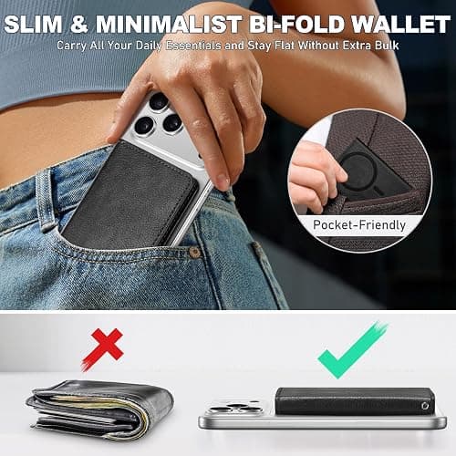 TUCCH for Magsafe Wallet, 6 Card Holders with [ID Window] [RFID Blocking] for iPhone 17/16/15/14/13/12/Pro/Pro Max/Air/Plus Series, PU Leather Magnetic Card Wallet for Men Women, Textured Black thumbnail 5