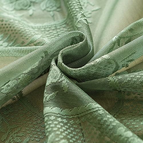 LOHUT Sage Green Lace Curtains Set of 2, Sheer Floral Panels 63 Inch Length, Vintage Boho Window Treatment with Ruffled Edge for Bedroom Living Room, Rod Pocket, W52 x L63 thumbnail 6