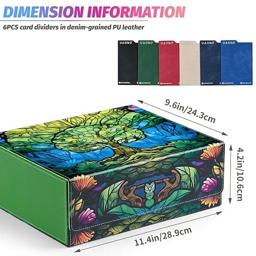 UAONO Card Storage Box for MTG, Trading Card Deck Box Holds 1800+ with 6 Dividers, Leather Printing Magnetic Closure Card Storage Case Fits TCG CCG Sports Cards (Green, Tree) thumbnail 3