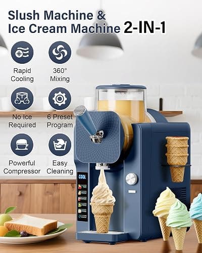 Slush Machine & Ice Cream Maker Machine 2-IN-1, for Smoothies, Margarita | 6 Modes for Smoothies, Milkshakes, Margarita, and Ice Cream, Double-Layer Tank, With Ice Cream Cone Holder, Home Use thumbnail 3