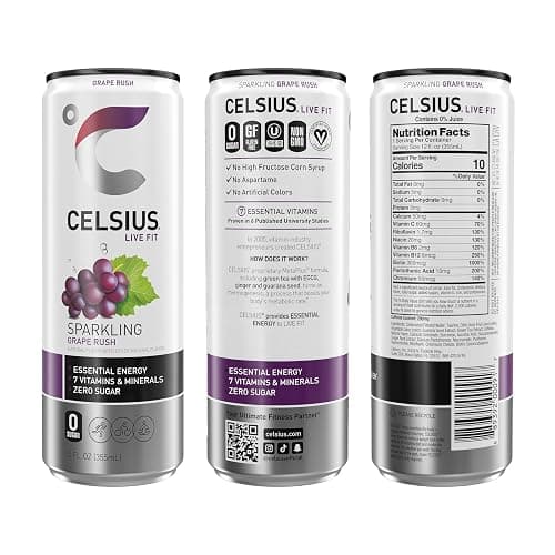 CELSIUS Sparkling Grape Rush, Functional Essential Energy Drink 12 Fl Oz (Pack of 12) thumbnail 2