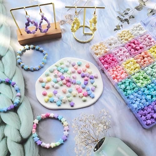 1000Pcs Matte Acrylic Star Beads Hart Beads for Jewelry Making, Macaron Colors Frosted Pastel Bead Colorful Assorted Cute Aesthetic Kawaii Bead for Bracelet DIY Craft Earring Phone Charm thumbnail 2