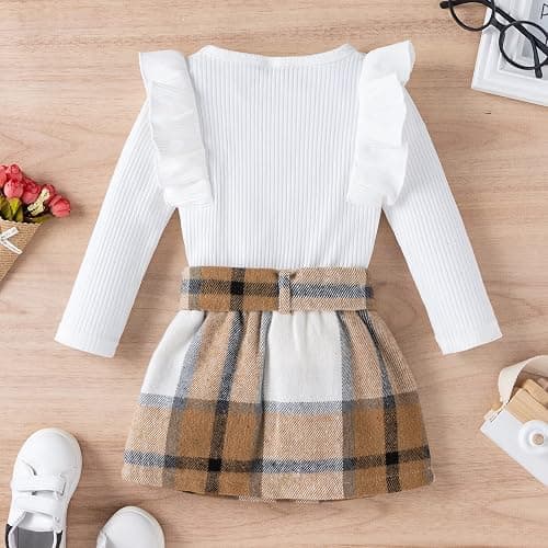 Nokpsedcb Baby Girls Fall Outfits Long Sleeve Romper Plaid Suspender Skirt Headband Newborn Spring Clothes thumbnail 3