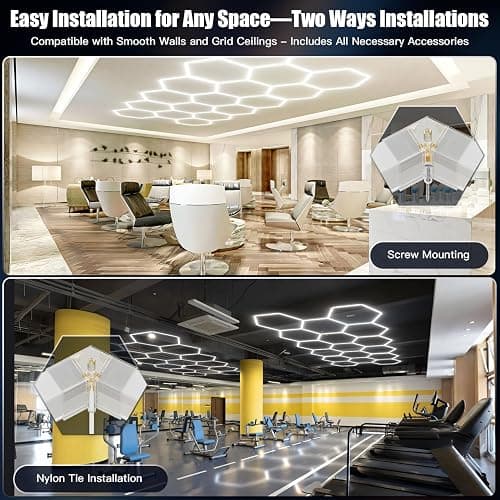 JTT Hexagon Garage Lights, 200W 20000LM 5 Grids 25Pack LED Garage Hexagon Lights, 6500K Super Bright Car Detailing Ceiling LED Shop Light for Warehouse Workshop Gym Basement Car Care Wash Room thumbnail 3