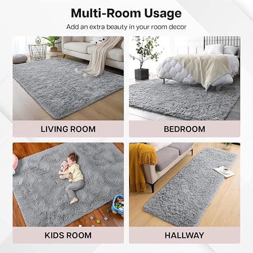 Aspire Homeware Rugs Living Room - Grey Area Rugs for Bedroom Anti Slip - Modern Super Soft Fluffy Shaggy Runner Rug Thick Pile Non Shedding, 60cm x 110 cm - Grey - 60 x 110 cm (Rectangular) thumbnail 9