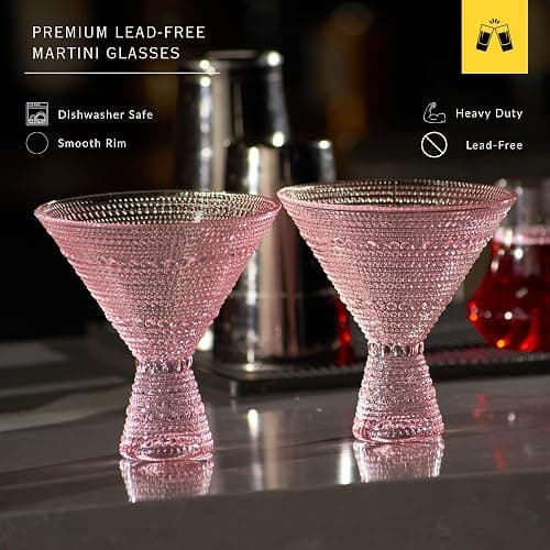 LEMONSODA Hobnail Pink Martini Glasses, Vintage Cocktail Glasses, Set of 4 thumbnail 4