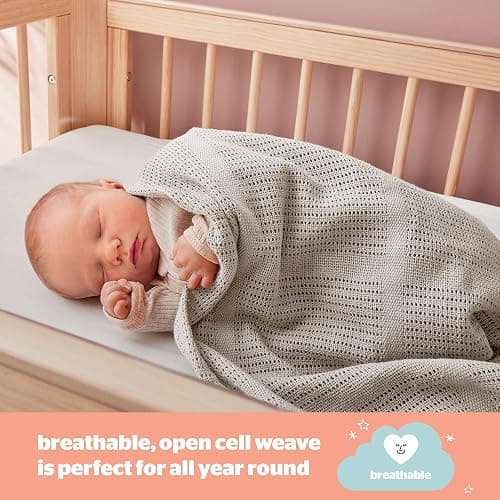 Silentnight Safe Nights Baby Blanket - Pack of 2 Soft 100% Cotton Cellular Baby Blanket for Newborn Ideal for Cot, Crib, Moses Basket and Pram - Baby Essentials - 2 Pack - Natural - Natural thumbnail 4