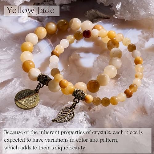 Bivei Natural Semi Precious Gemstone beads bracelet for women - Life Tree and Leaf Charm Energy Reiki Crystal Stretch Bracelets thumbnail 5