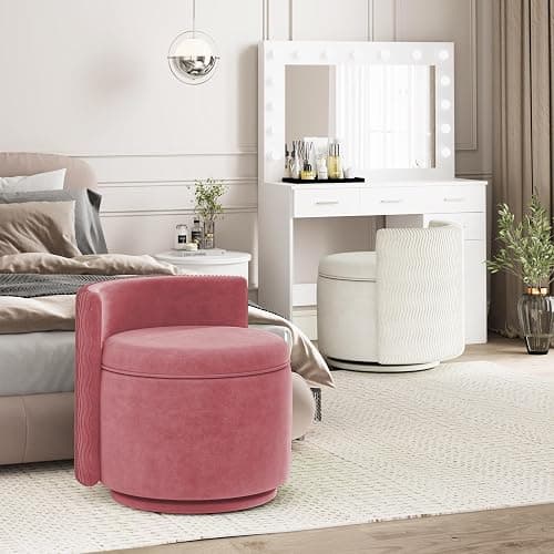allamazing 360° Swivel Accent Chair with Storage, Vanity Stool with Back, Velvet Storage Ottoman, Upholstered Round Barrel Vanity Chair for Living Room, Makeup Room, Bedroom (Dusty Rose) thumbnail 5