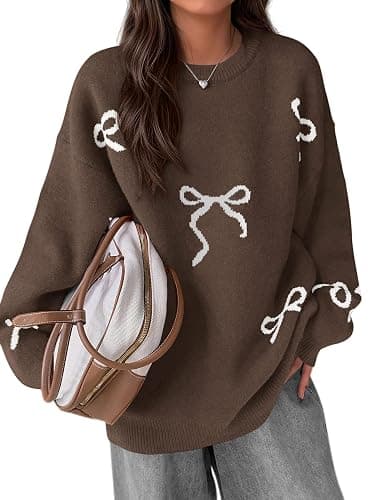 PRETTYGARDEN Fall Long Sleeve Pullover Sweaters For Women 2025 Trendy Crewneck Casual Cute Bow Chunky Knit Oversized Sweater thumbnail 2