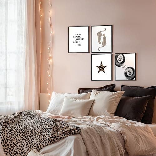 DOFQZ Trendy Black and White Leopard Inspirational Wall Art Prints Set of 4, Leopard Print Room Decor, Funky Cheetah Star Lucky 8 Ball Posters for Girls Bedroom Dorm Apartment Decor, 8x10 Unframed thumbnail 3
