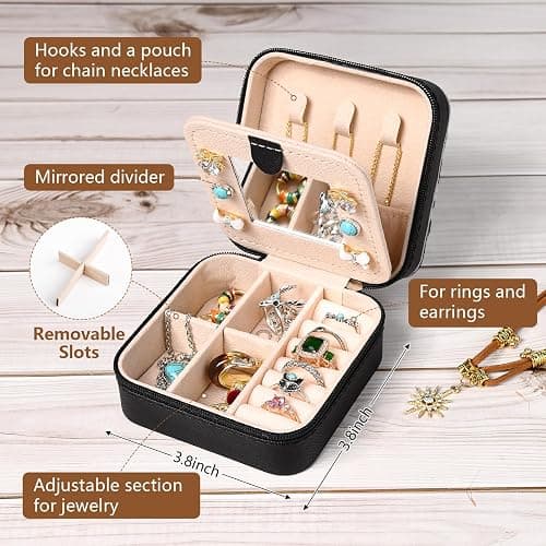 DEEKA Western Jewelry Box Case Real Leather Cow Print Cowhide Tooled Travel Jewelry Organizer Gifts Christmas Gifts for Women Country Girls Cowgirl Stuff Portable Travel Accessories -Black thumbnail 4