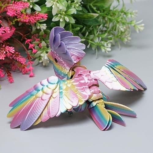 3D Printed Parrot,Flexible Realistic Articulated Animal Fidget Toys,Mystery Figurines Gifts for Easter,Executive Desk Funny Home Decor and Festival Collectible,Easter Basket Stuffers (Rainbow) thumbnail 5