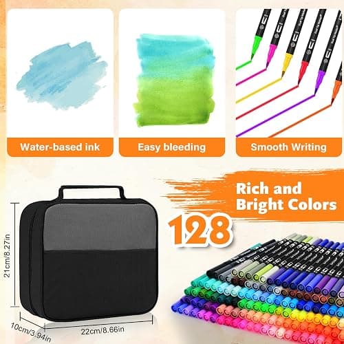 Dual Brush Marker Pens,128 Colors Art Markers Set with Fine & Brush Tip for Kids Adult Coloring Book, Bullet Journaling, Drawing, Note Taking, Planner, Hand Lettering, Calligraphy, Art Supplies Kit thumbnail 6