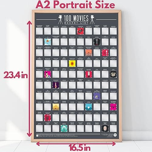 Gift Republic 100 Movies Scratch Off Poster Top Films Bucket List Poster Cinema Best Movie Wall Art Movie Lovers Birthday Christmas Gift Premium Boxed thumbnail 4