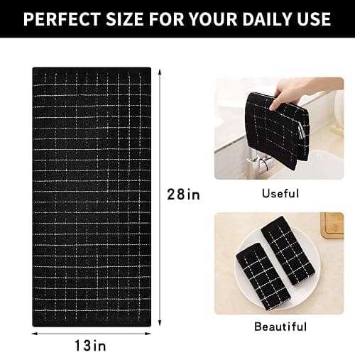 Homaxy 100% Cotton Terry Kitchen Towels(Black, 13 x 28 inches), Checkered Designed, Soft and Super Absorbent Dish Towels, 4 Pack thumbnail 3