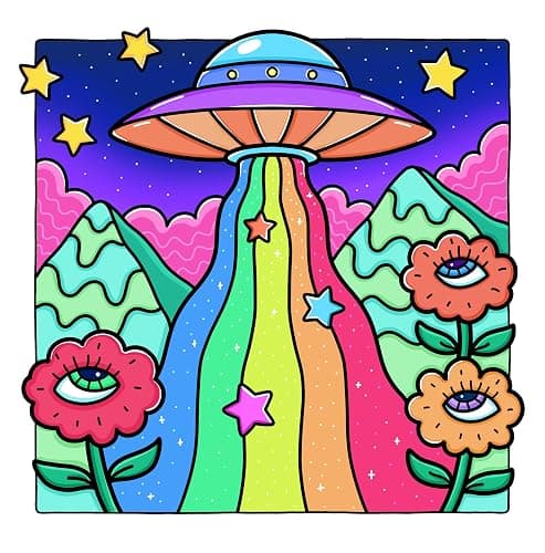 Trippy & Groovy: Psychedelic Coloring Book for Adults Featuring Mushrooms, Aliens, Magic Worlds and Illusions for Relaxation thumbnail 3