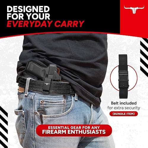 Texas Gun Holsters IWB Concealed Carry Holster Bundle - Premium Kydex & Leather Hybrid Holster with Tactical Belt, Ideal for Appendix Carry, Compatible with Glock 19 (Gen 3/4/5), 19X, 44, 45, 23, 32 thumbnail 6