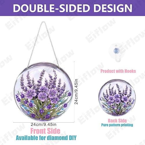 Eiflow DIY Hanging Diamond Art Kit Purple Flower, Acrylic Diamonds Painting Pendant Board Kit, 5D Gem Art Ornament Kit for Adults, Double Sided(9.4x9.4inch) thumbnail 6