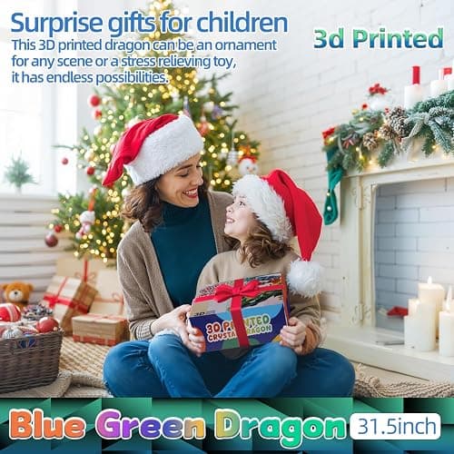 TXB3DOK 24 Inch 3D Printed Articulating Dragon - Giant, Long, and Extra Large Dragon Figure for Home Decor and Gifts (Blue Green, 24 inch) thumbnail 7